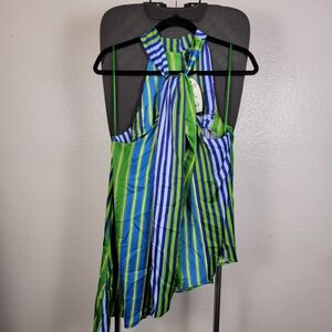 Scoop Women’s Asymmetrical Halter Top Grean And Blue Stripe Size XL